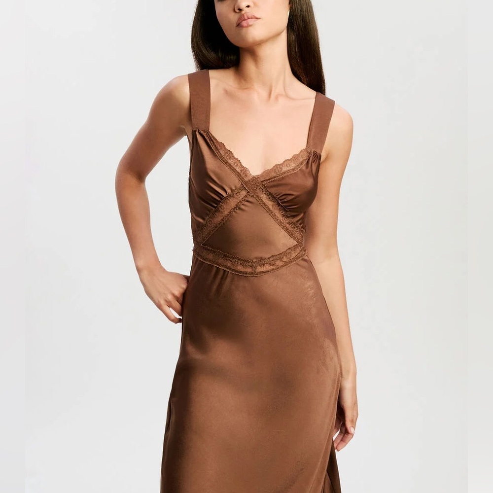 Emory Lace Slip Dress In Chocolate - Picture 2 of 4